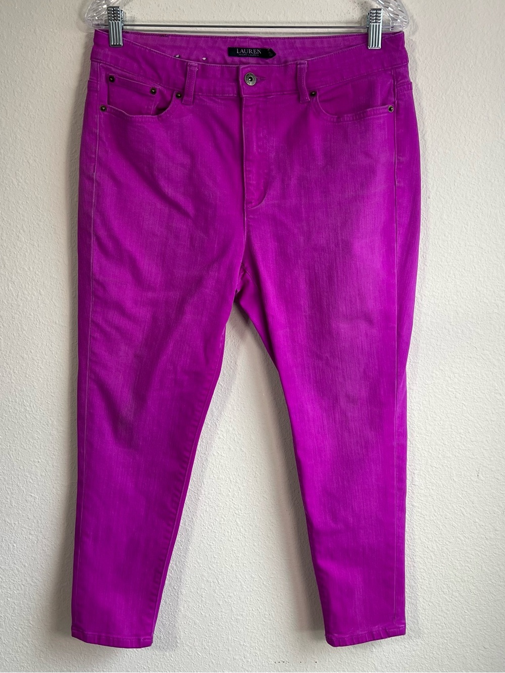 Lauren Ralph Lauren 12P Skinny Straight Ankle Jeans Magenta Hot Pink Cropped